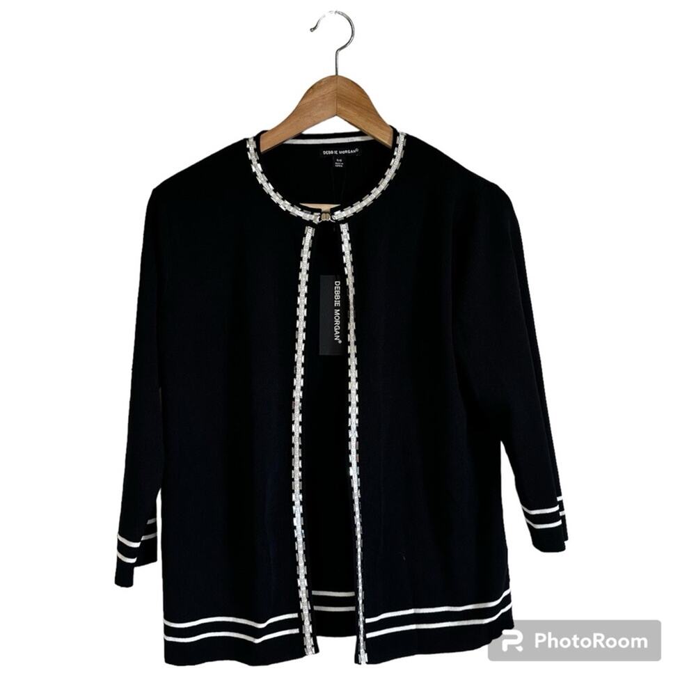 Debbie Morgan women’s cardigan small NWT black white